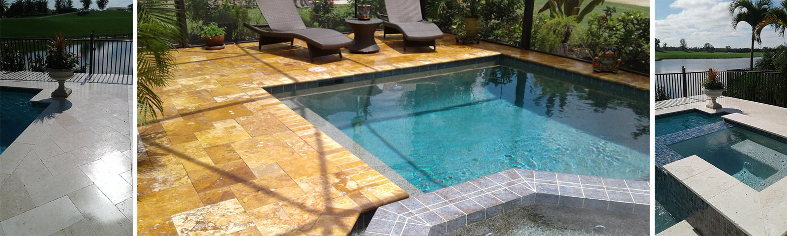 Travertine we pressure washed by a pool